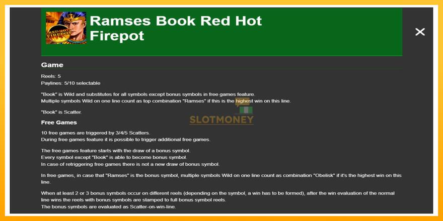 Máquina de jogos Ramses Book Red Hot Firepot - chance de ganhar dinheiro, foto 1