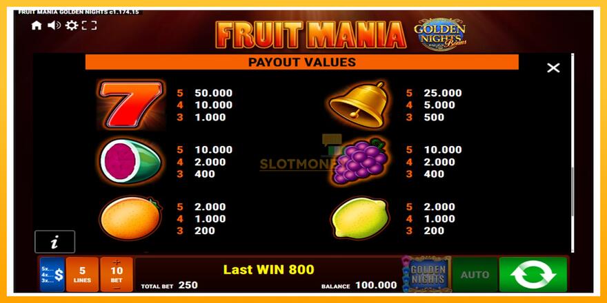 Máquina de jogos Fruit Mania Golden Nights - chance de ganhar dinheiro, foto 7