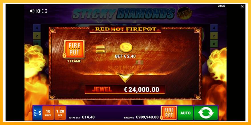 Máquina de jogos Sticky Diamonds Red Hot Firepot - chance de ganhar dinheiro, foto 4