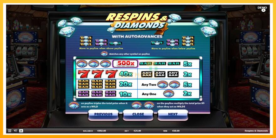 Máquina de jogos Respins Diamonds - chance de ganhar dinheiro, foto 5