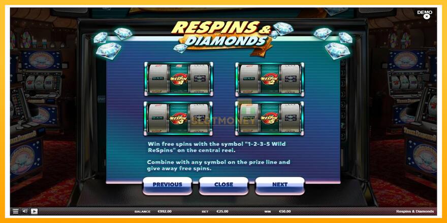 Máquina de jogos Respins Diamonds - chance de ganhar dinheiro, foto 6