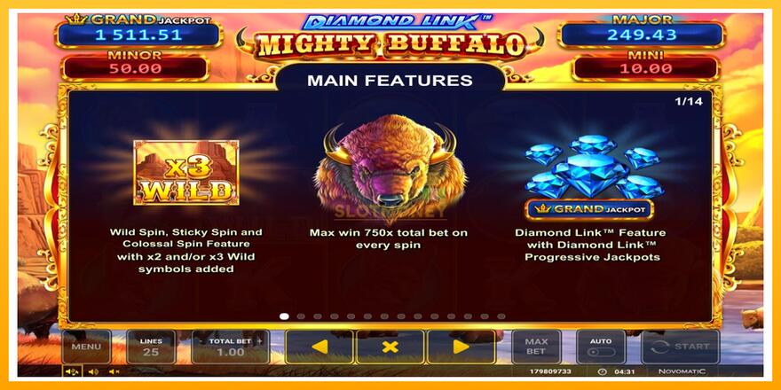 Máquina de jogos Diamond Link Mighty Buffalo - chance de ganhar dinheiro, foto 3