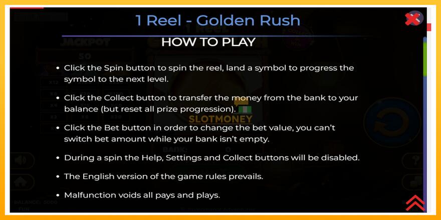 Máquina de jogos 1 Reel Golden Rush - chance de ganhar dinheiro, foto 4