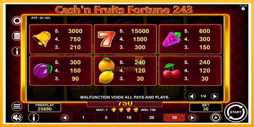 Máquina de jogos Cashn Fruits Fortune 243 - chance de ganhar dinheiro, foto 6