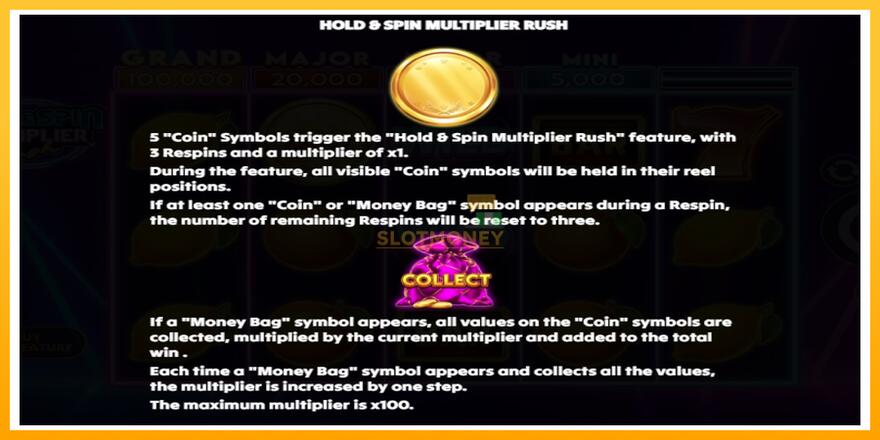 Máquina de jogos Hold & Spin Multiplier Rush - chance de ganhar dinheiro, foto 5