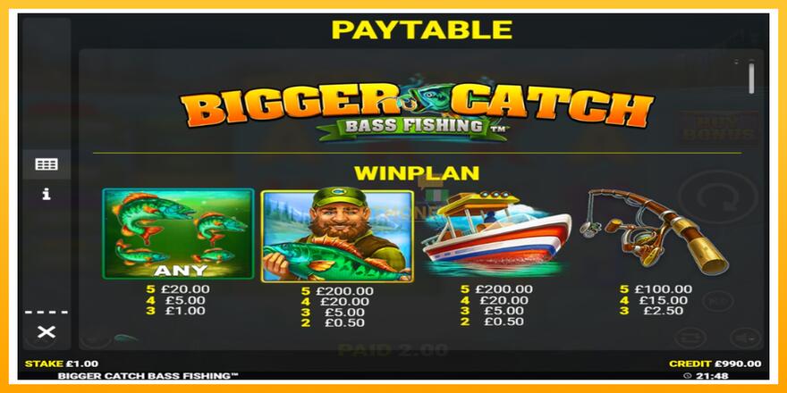 Máquina de jogos Bigger Catch Bass Fishing - chance de ganhar dinheiro, foto 4