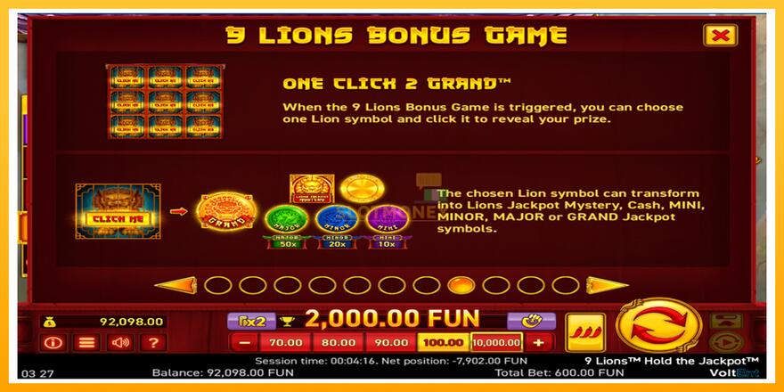 Máquina de jogos 9 Lions: Hold The Jackpot - chance de ganhar dinheiro, foto 3