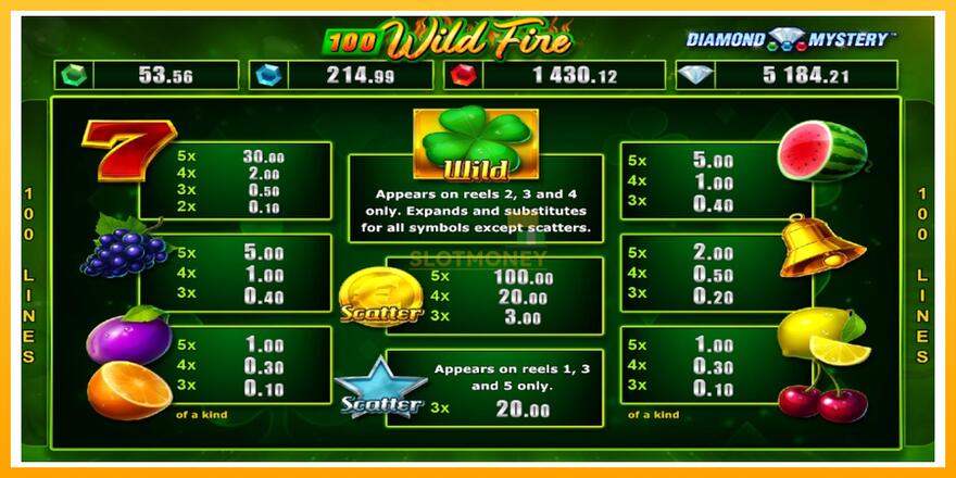 Máquina de jogos Diamond Mystery 100 Wild Fire - chance de ganhar dinheiro, foto 4