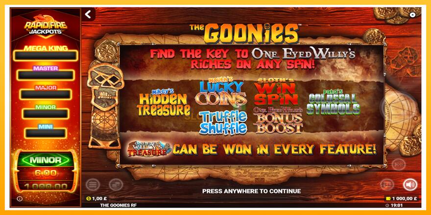 Máquina de jogos The Goonies Deluxe Rapid Fire Jackpots - chance de ganhar dinheiro, foto 1