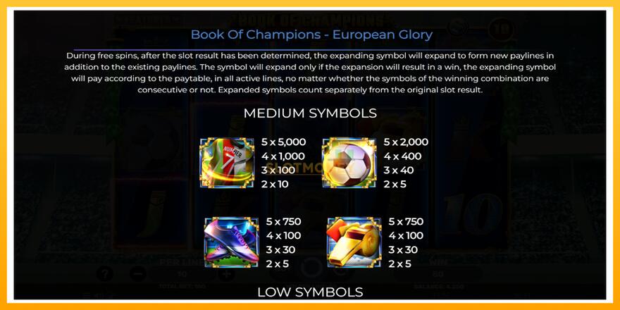 Máquina de jogos Book of Champions - European Glory - chance de ganhar dinheiro, foto 5