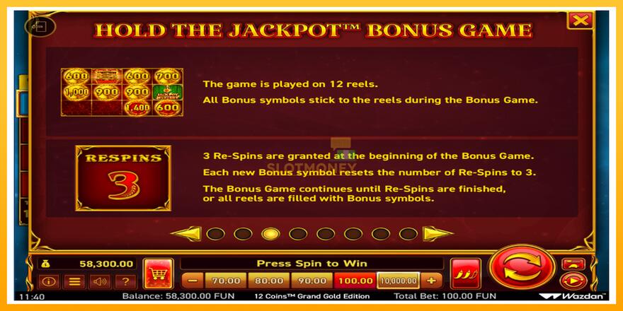 Máquina de jogos 12 Coins Grand Gold Edition Score The Jackpot - chance de ganhar dinheiro, foto 6